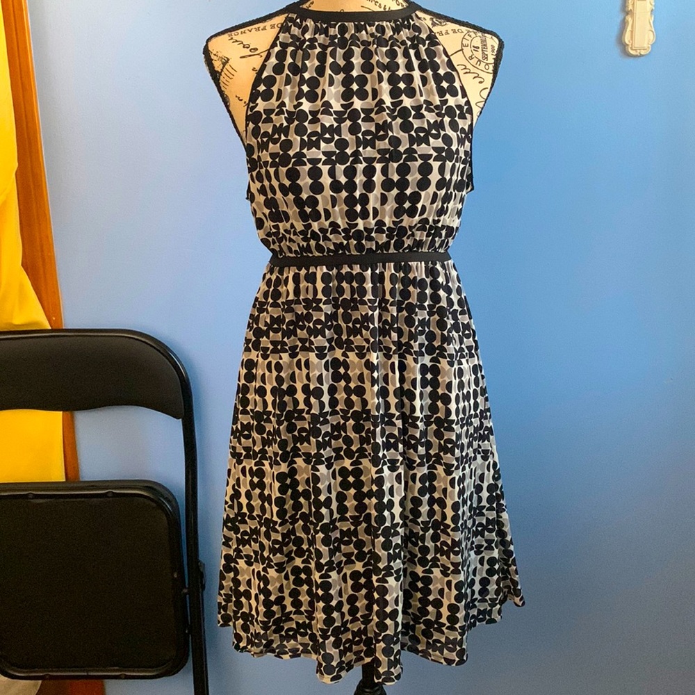 AQUA Retro Geometric Sleeveless Flare Dress